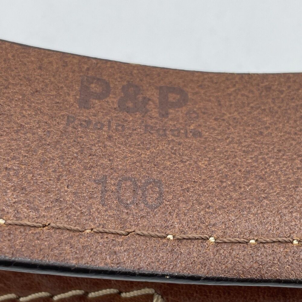 P&P Paolo de Ponte Genuine Leather Belt Men's 39 Dark Tan Brass Buckle Spain - Picture 8 of 16